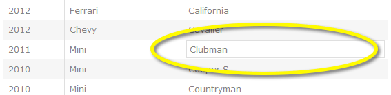 Grid showing selected cell