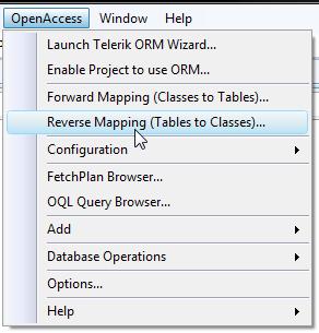 OpenAccess Reverse Engineering menu