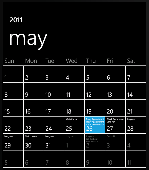 Windows Phone Calendar with appointments