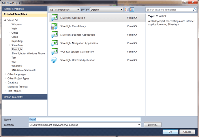 New Silverlight Application