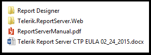 Figure 1: Contents of Telerik Report Server ZIP file