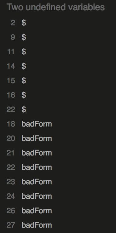 JSHint errors for our demo.
