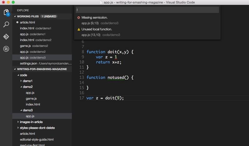 Visual Studio Code linting.