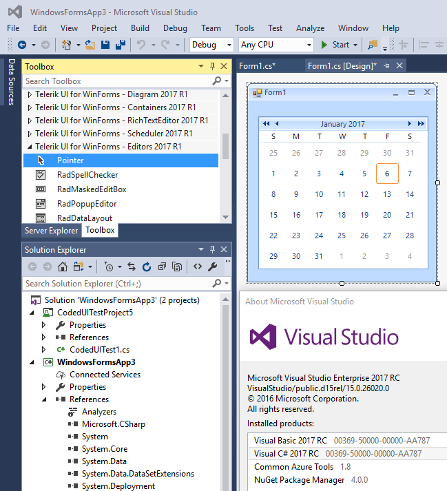 UI for WinForms Visual Studio 2017 support UI for WinForms Visual Studio 2017 support