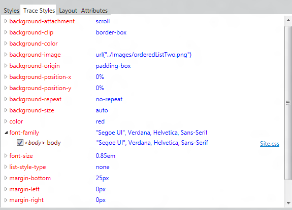 CSS Trace Styles