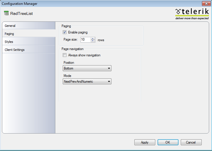 RadTreeList Paging Tab