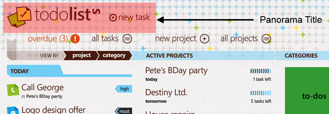 WP7 ToDo application - home screen title
