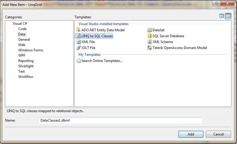 Adding LINQ to SQL Class