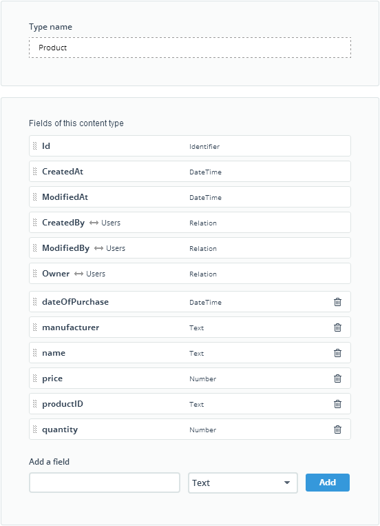 Telerik Backend Services Product Table Definition