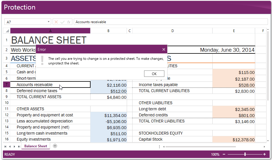 RadSpreadSheet Protection