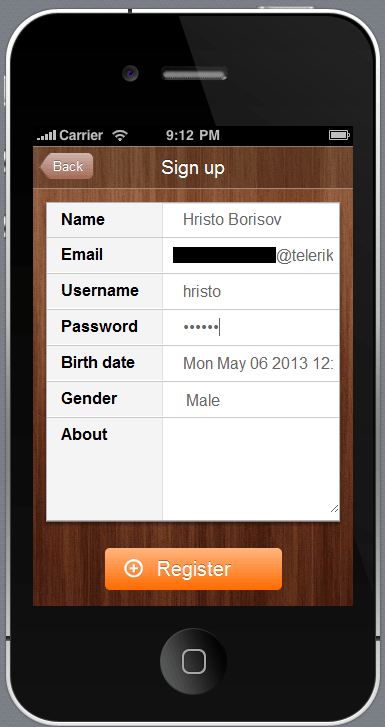 Register user in Everlive