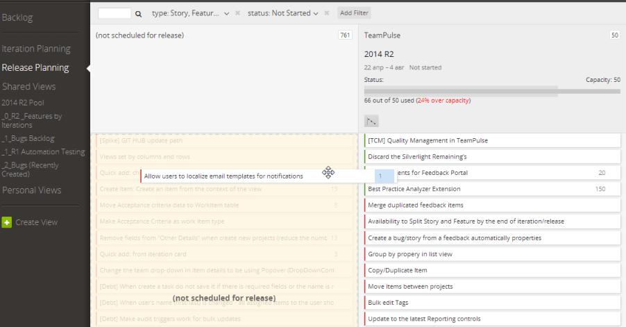 TeamPulse Release Planning View