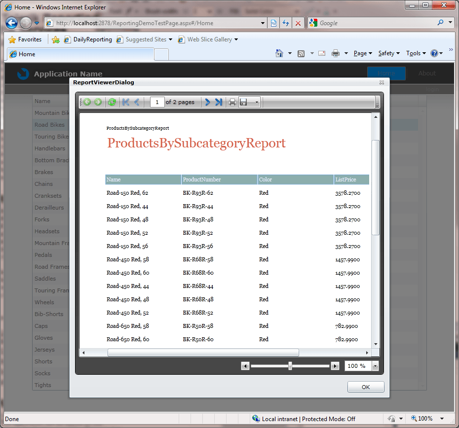 RIA Services Reporting Application