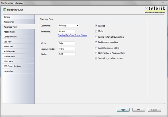 RadScheduler Design-Time Wizard - Advanced Form