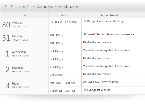 Scheduler Agenda View Preview