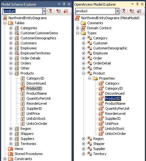 schema and model explorers