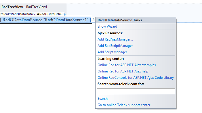 RadOdataSource smart tag