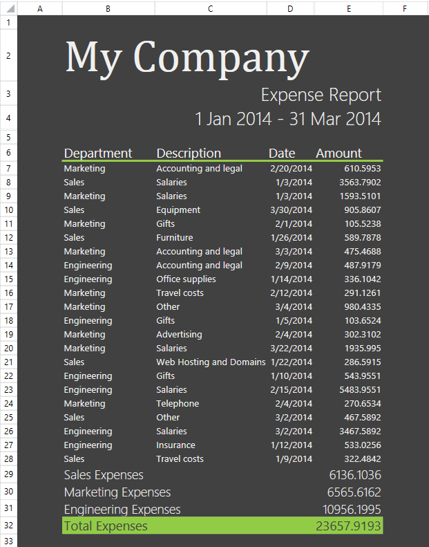 workbook styles applied