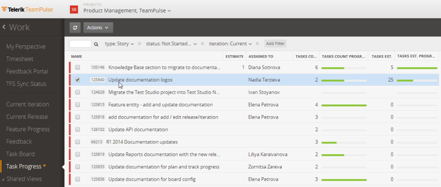 TeamPulse Task Progress View