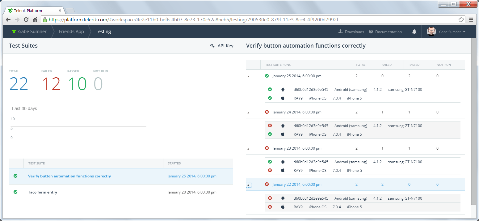 Telerik Mobile Testing inside the Telerik Platform