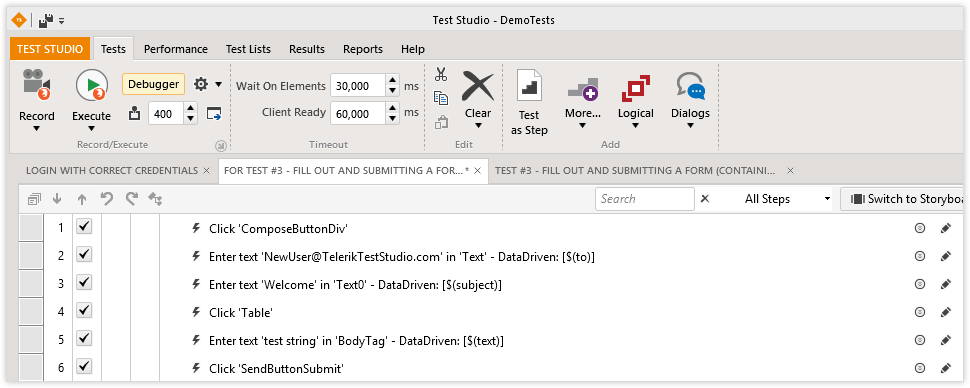 Test Tabs View in Test Studio