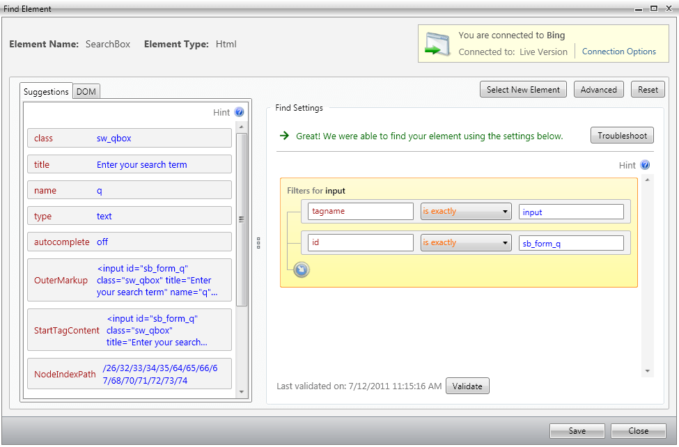 Test Studio's Find Expression Builder