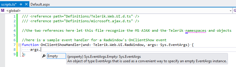 typescript-intellisense-for-ms-ajax Intellisense shown for objects from the MS AJAX framework in a TypeScript file