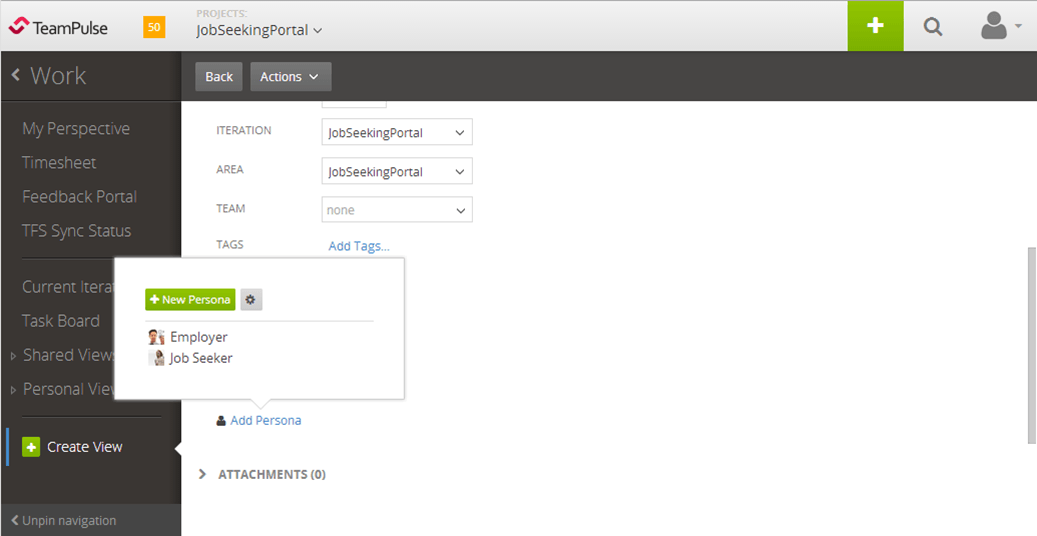 Using personas in TeamPulse