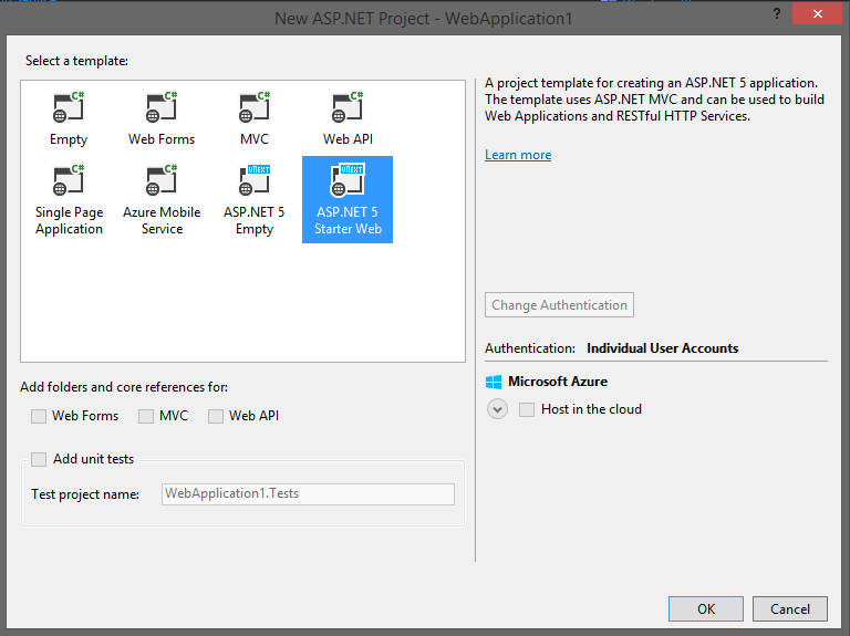 Visual Studio 2015 PreView New ASP.NET Project
