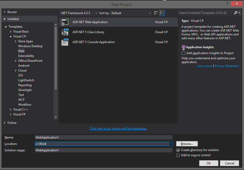 Visual Studio 2015 Preview New Project