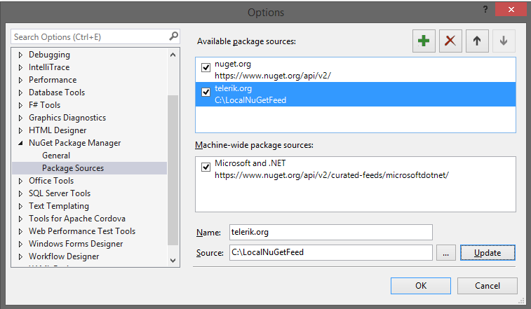 Visual Studio 2015 Preview NuGet Package Manager Options