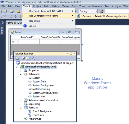 Visual Studio Extenssions for WinForms by Telerik