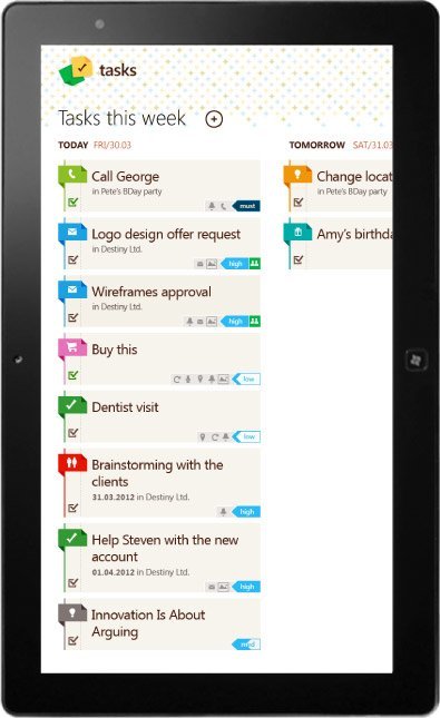 Portrait view of Tasks for Windows 8