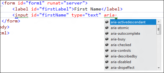 WAI-ARIA attribute support VS11