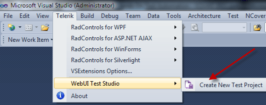 Telerik WebUI Menu Added to Visual Studio
