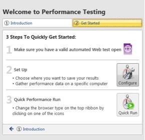 Welcome to Performance Testing dialog window
