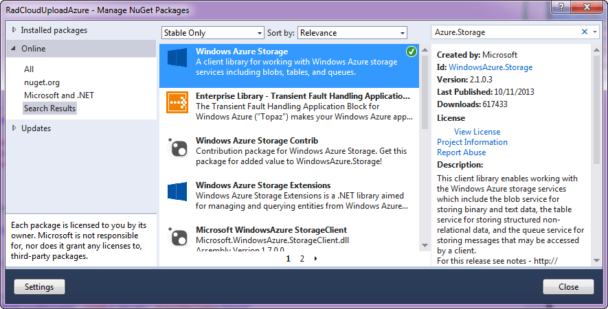 Windows Azure Storage NuGet Package