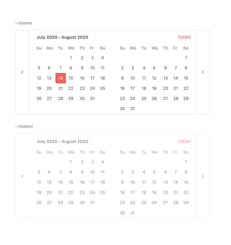 Kendo UI for Angular MultiViewCalendar - Disabled