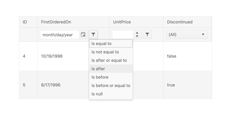 Grid – Filter Rows
