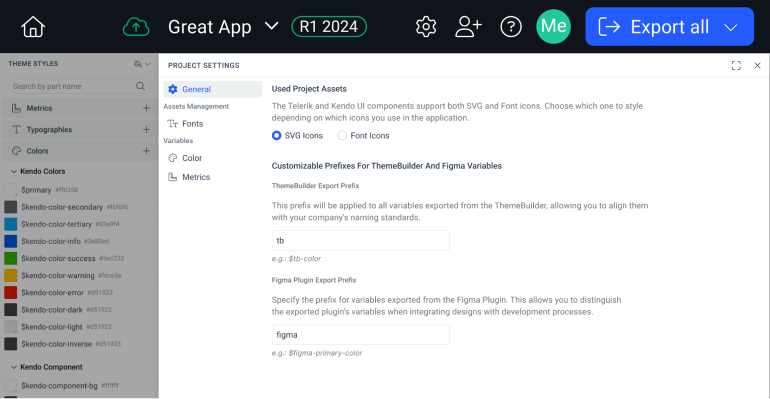 ThemeBuilder Variable Prefixes Control in Settings