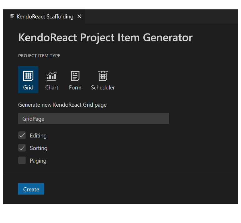 KendoReact VS Code Scaffolder
