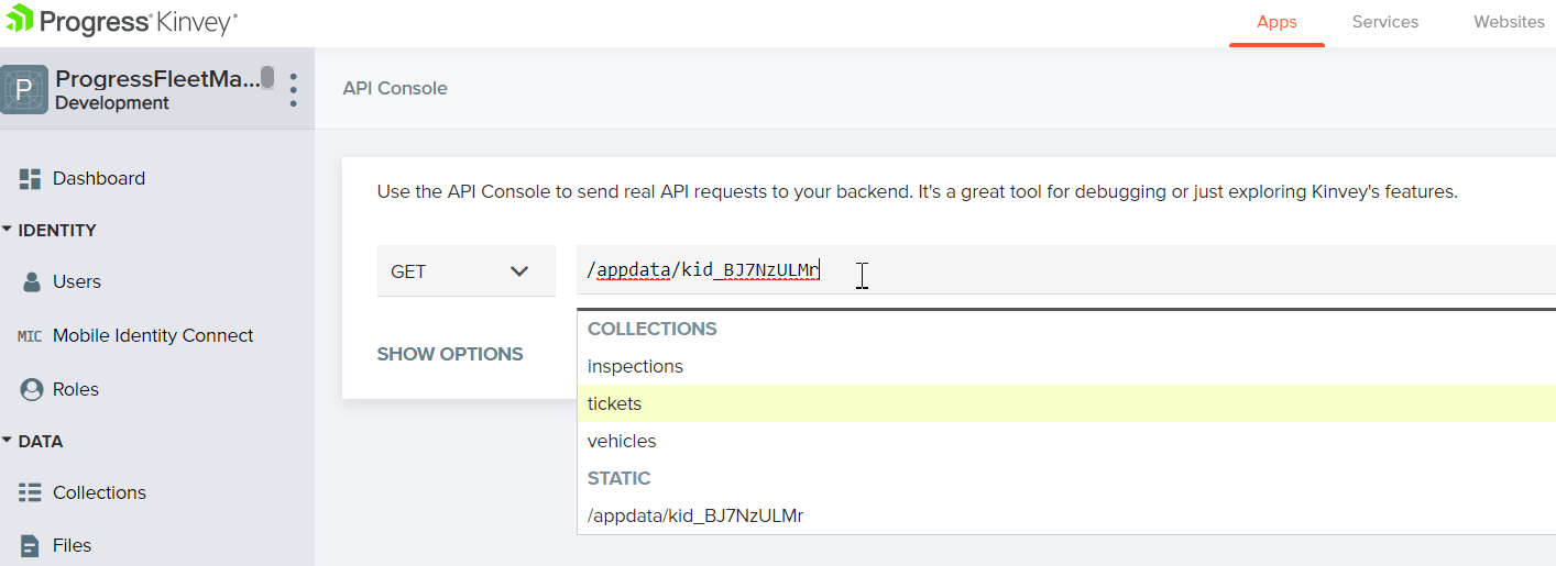 Kinvey API Console