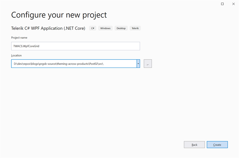 Specify the Name and Location of the WPF Project Figure 17 - Specify the Name and Location of the WPF Project