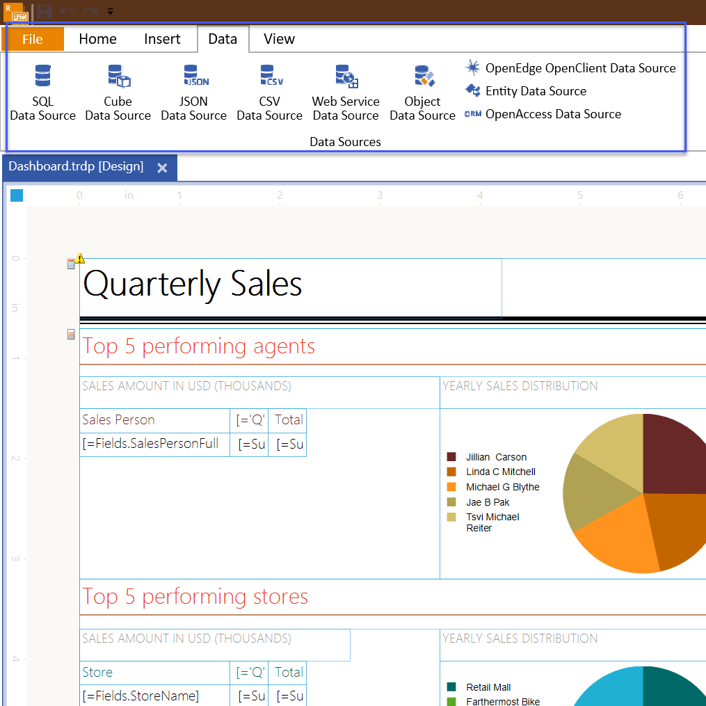 Standalone Report Designer Data Tab