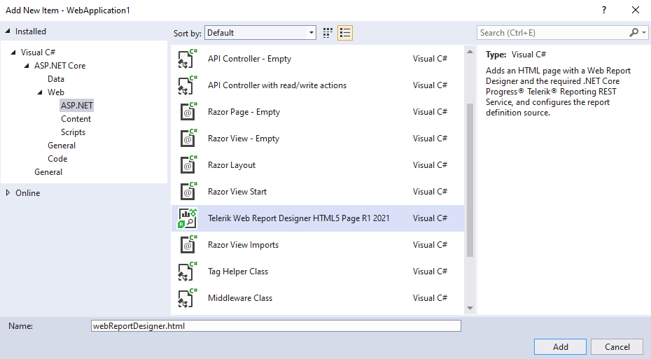 Add New Item - WebApplication 1. Installed  data-sf-ec-immutable=