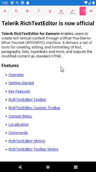 context menu telerik xamarin RichTextEditor for Xamarin context menu