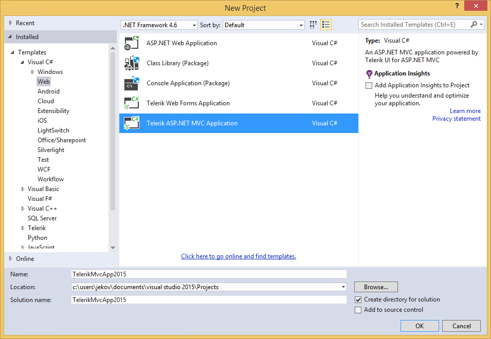 Create Telerik MVC App Create Telerik MVC App