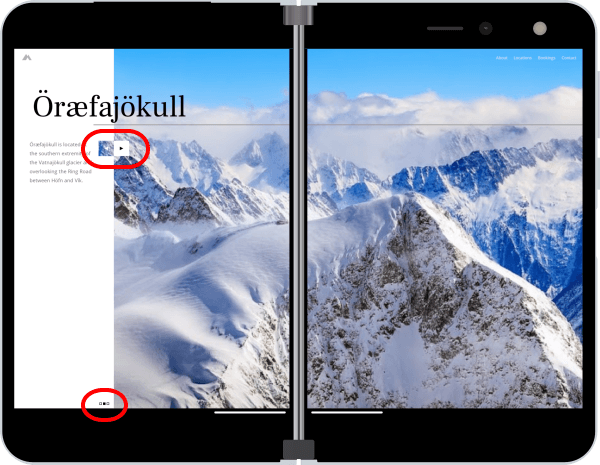 DuoLayout Duo Layout shows left/right arrow toggle buttons in reverse, and three dots carousel style.