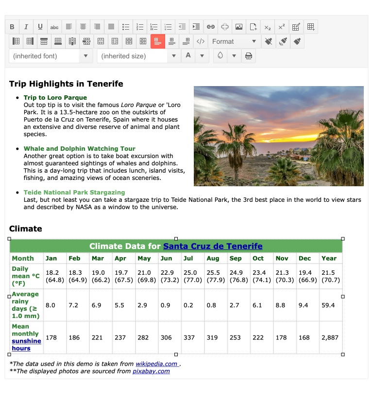 Telerik UI for ASP.NET MVC Editor - Table Alignment tool