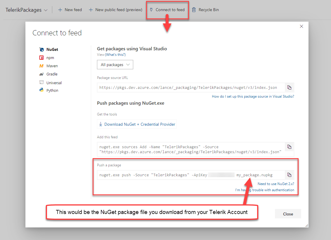 Connect to Azure Artifacts Feed